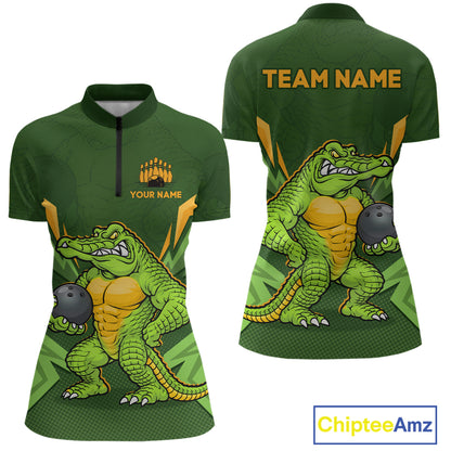 Personalized Funny Crocodile Bowling Shirt Alligator Bowling Jersey for Women Polo & 1/4 Zip HNT209