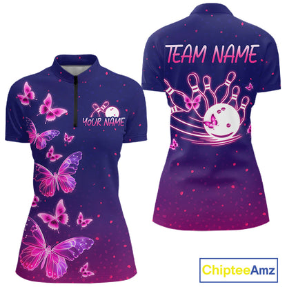 Custom Purple Galaxy Butterflies Bowling Team Shirts Bowling Jersey for Women Bowling League HNT467