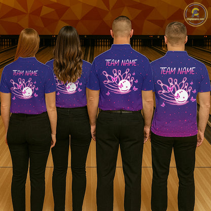 Custom Purple Galaxy Butterflies Bowling Team Shirts Bowling Jersey for Women Bowling League HNT467
