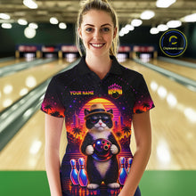 Load image into Gallery viewer, Custom Funny Neon Cat Bowling Jersey for Women Bowling Tournament Polo &amp; 1/4 Zip Bowling Team Shirts HNT210