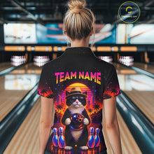 Load image into Gallery viewer, Custom Funny Neon Cat Bowling Jersey for Women Bowling Tournament Polo &amp; 1/4 Zip Bowling Team Shirts HNT210