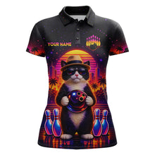 Load image into Gallery viewer, Custom Funny Neon Cat Bowling Jersey for Women Bowling Tournament Polo &amp; 1/4 Zip Bowling Team Shirts HNT210