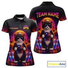 Load image into Gallery viewer, Custom Funny Neon Cat Bowling Jersey for Women Bowling Tournament Polo &amp; 1/4 Zip Bowling Team Shirts HNT210