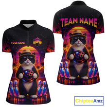 Load image into Gallery viewer, Custom Funny Neon Cat Bowling Jersey for Women Bowling Tournament Polo &amp; 1/4 Zip Bowling Team Shirts HNT210