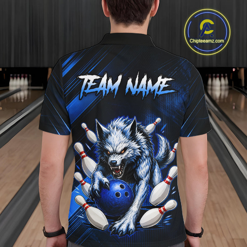 Wolf Bowling Shirts for Men Custom Blue Wolf Bowling Team Jersey Bowling League HNT284