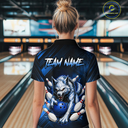 Wolf Bowling Shirts for Women Custom Blue Wolf Bowling Team Jersey Bowling League HNT284