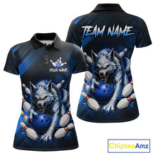 Load image into Gallery viewer, Wolf Bowling Shirts for Women Custom Blue Wolf Bowling Team Jersey Bowling League HNT284