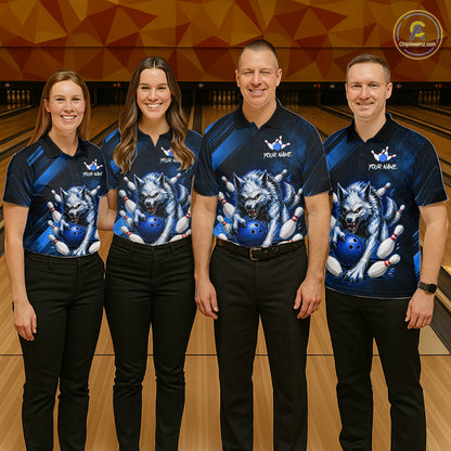 Wolf Bowling Shirts for Women Custom Blue Wolf Bowling Team Jersey Bowling League HNT284