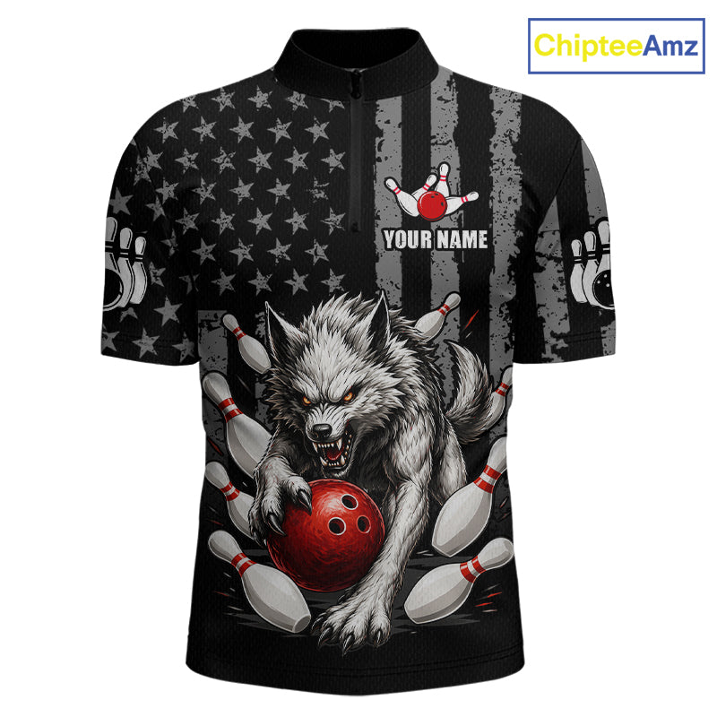 US Flag Wolf Bowling Shirts for Men Custom Wolf Bowling Team Jersey Bowling League HNT285
