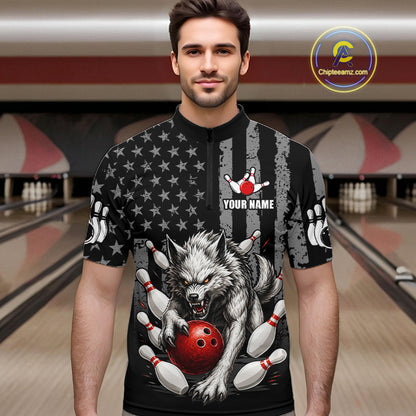 US Flag Wolf Bowling Shirts for Men Custom Wolf Bowling Team Jersey Bowling League HNT285