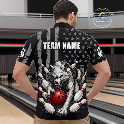 US Flag Wolf Bowling Shirts for Men Custom Wolf Bowling Team Jersey Bowling League HNT285