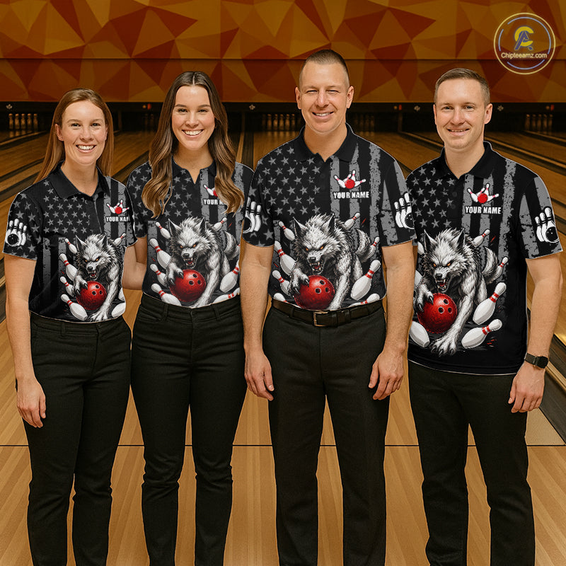 US Flag Wolf Bowling Shirts for Women Custom Wolf Bowling Team Jersey Bowling League HNT285