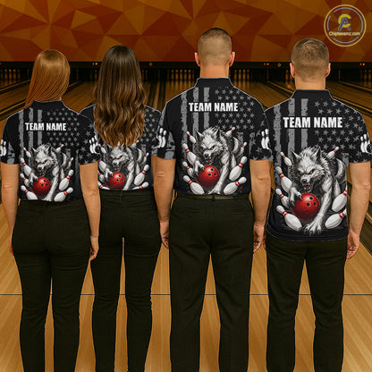 US Flag Wolf Bowling Shirts for Men Custom Wolf Bowling Team Jersey Bowling League HNT285