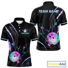 Load image into Gallery viewer, Custom Black and Holographic Bowling Jersey for Men Bowling Team Shirts Bowling League HNT395