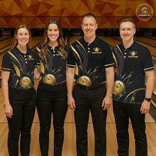 Load image into Gallery viewer, Four people in matching bowling shirts on a bowling alley.