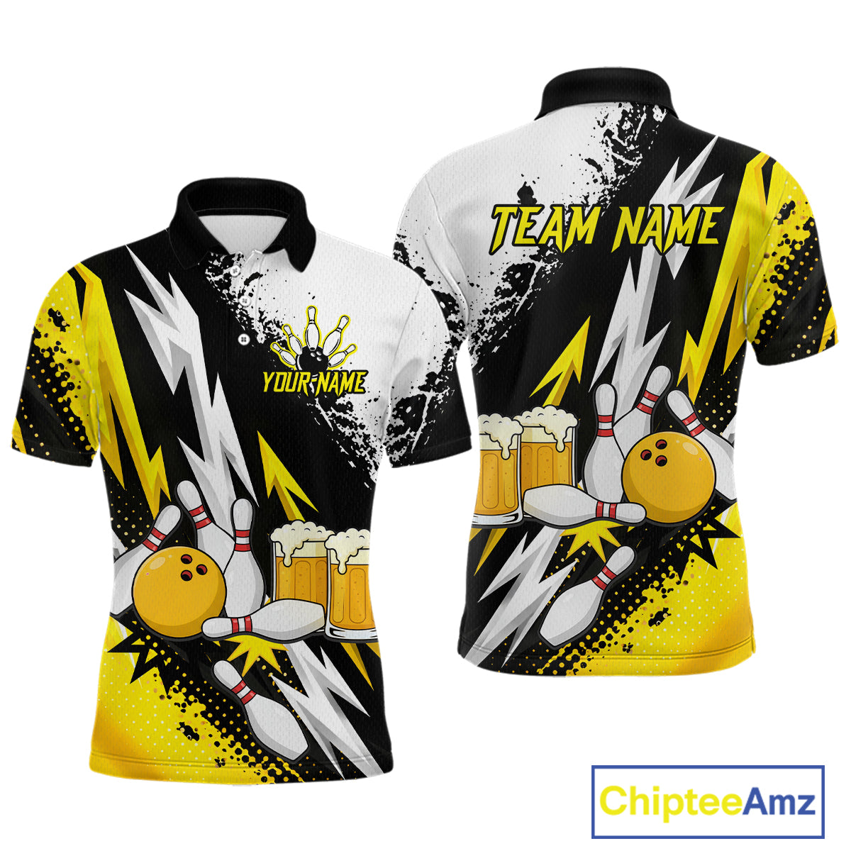 Custom Yellow Beer Bowling Jersey for Men Bowling Team Shirts Bowling League Polo & 1/4 Zip HNT505
