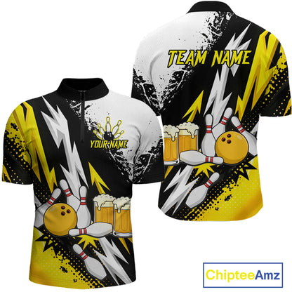 Custom Yellow Beer Bowling Jersey for Men Bowling Team Shirts Bowling League Polo & 1/4 Zip HNT505