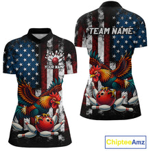 Load image into Gallery viewer, Custom Rooster US Flag Bowling Jersey for Women Bowling Team Shirts Bowling Polo &amp; 1/4 Zip HNT259