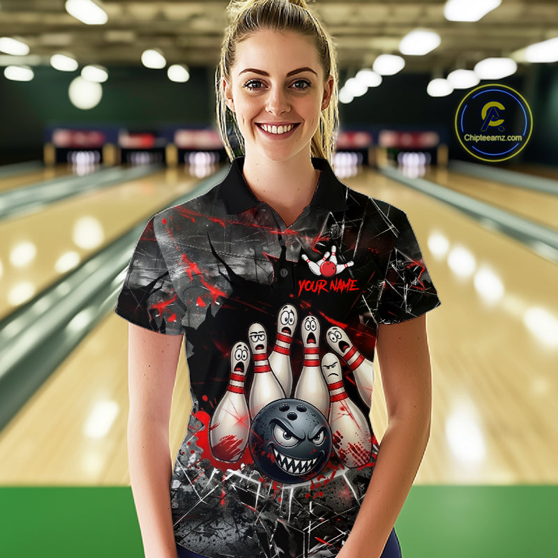 Cracked Angry Bowling Shirts for Women Custom Bowling Team Jersey Bowling League HNT286