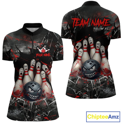 Cracked Angry Bowling Shirts for Women Custom Bowling Team Jersey Bowling League HNT286