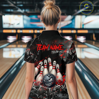 Cracked Angry Bowling Shirts for Women Custom Bowling Team Jersey Bowling League HNT286