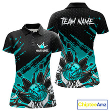 Load image into Gallery viewer, Custom Turquoise Bowling Jerseys For Women, Personalized Bowling Team Shirts Bowling Pin And Ball HNT283