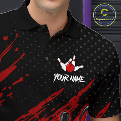Custom Red Bowling Jerseys For Men, Personalized Bowling Team Shirts Bowling Pin And Ball HNT283