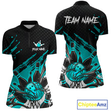 Load image into Gallery viewer, Custom Turquoise Bowling Jerseys For Women, Personalized Bowling Team Shirts Bowling Pin And Ball HNT283