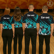 Load image into Gallery viewer, Custom Turquoise Bowling Jerseys For Women, Personalized Bowling Team Shirts Bowling Pin And Ball HNT283