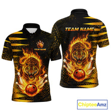 Load image into Gallery viewer, Custom Flame Tiger Bowling Team Jersey Bowling Shirt for Men Bowling League Polo &amp; 1/4 Zip HNT201