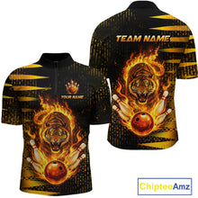Load image into Gallery viewer, Custom Flame Tiger Bowling Team Jersey Bowling Shirt for Men Bowling League Polo &amp; 1/4 Zip HNT201