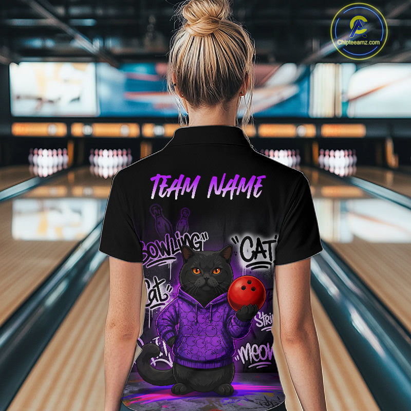 Custom Funny Black Cat Bowling Jersey for Women Bowling League Bowling Team Shirts HN289