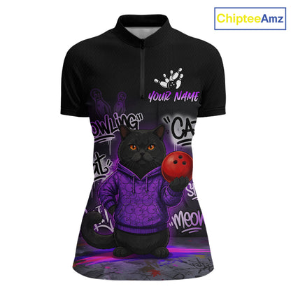 Custom Funny Black Cat Bowling Jersey for Women Bowling League Bowling Team Shirts HN289