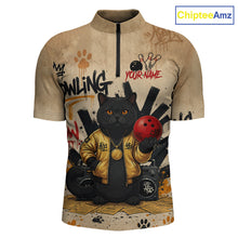 Load image into Gallery viewer, Custom Black Cat Bowling Jersey for Men Funny Cat Bowling League Bowling Team Shirts HN290