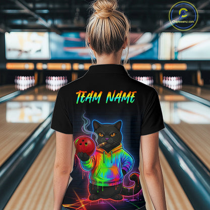 Custom Neon Black Cat Bowling Jersey for Women Funny Bowling League Bowling Team Shirts HN291