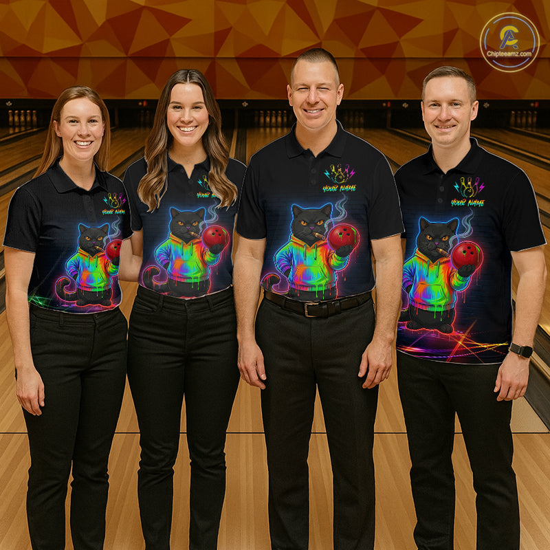 Custom Neon Black Cat Bowling Jersey for Men Funny Bowling League Bowling Team Shirts HN291