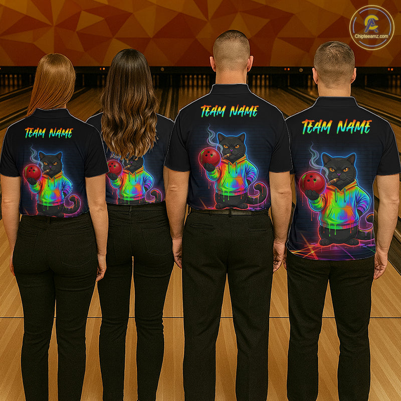 Custom Neon Black Cat Bowling Jersey for Women Funny Bowling League Bowling Team Shirts HN291
