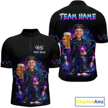 Load image into Gallery viewer, Custom Photo Funny Beer Galaxy Bowling Jersey for Men Bowling Team Shirts Polo &amp; 1/4 Zip HNT312
