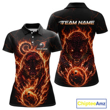 Load image into Gallery viewer, Black polo shirt with fiery tiger design on front and back, featuring 'Team Name' text.