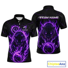 Load image into Gallery viewer, Black polo shirt with purple panther design on front and back, featuring 'Team Name' text.