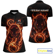 Load image into Gallery viewer, Black polo shirt with fiery panther design on front and back, featuring 'Team Name' text.