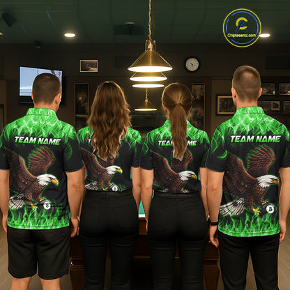 Custom Green Flame Eagle 8 Ball Billiard Shirts for Men Billiard League Billiard Team Shirts NNT107