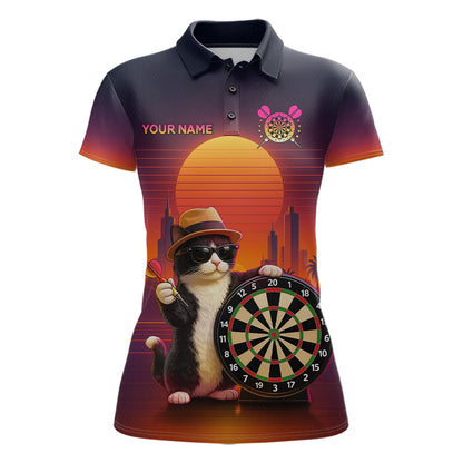 Funny Cat Retro Dart Shirts For Women Custom Dart Board Shirts Polo & 1/4 Zip Dart Jersey Team NNT124