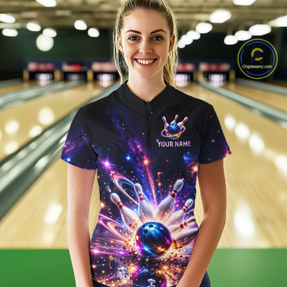 Galaxy Bowling Jersey for Women Bowling League Polo & 1/4 Zip Custom Bowling Team Shirts HNT228