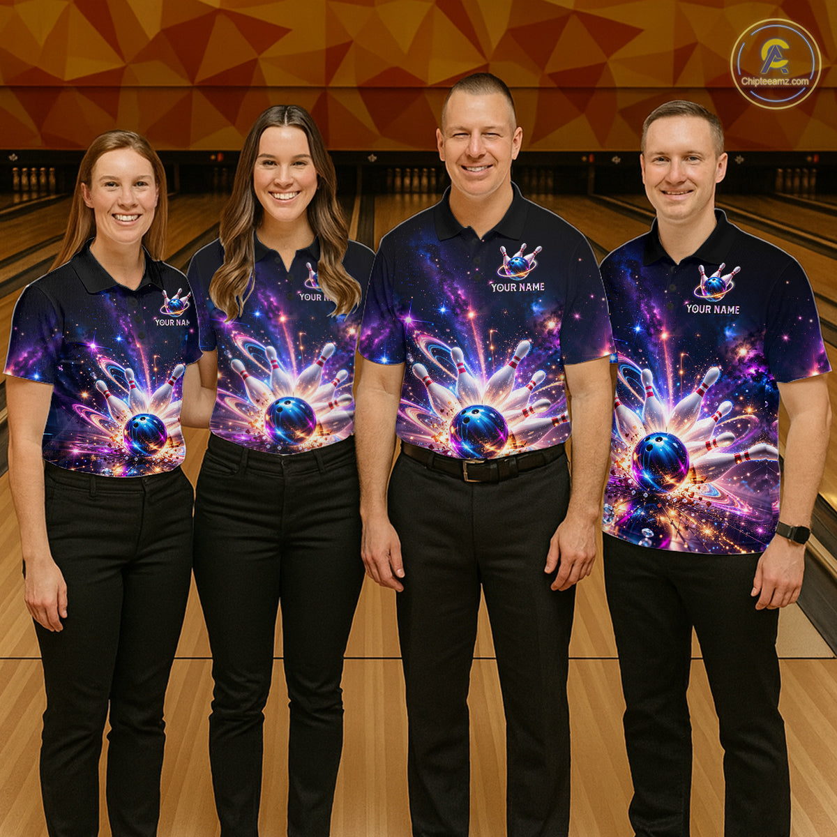 Galaxy Bowling Jersey for Men Bowling League Polo & 1/4 Zip Custom Bowling Team Shirts HNT228