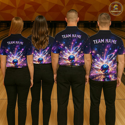 Galaxy Bowling Jersey for Men Bowling League Polo & 1/4 Zip Custom Bowling Team Shirts HNT228