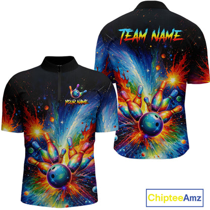 Custom Colorful Bowling Jersey for Men Bowling Uniform Polo & 1/4 Zip Bowling Team Shirts HNT226