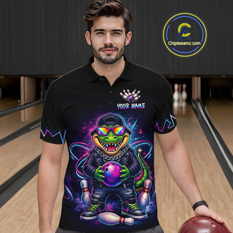 Custom Funny Neon Alligator Bowling Jersey for Men Bowling League Bowling Team Shirts HN294