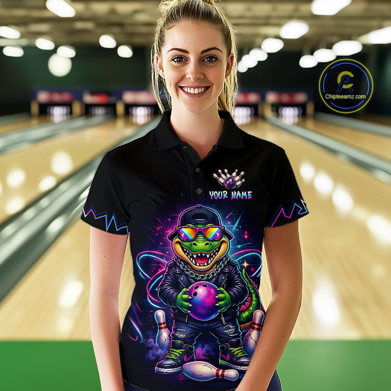 Custom Funny Neon Alligator Bowling Jersey for Women Bowling League Bowling Team Shirts HN294