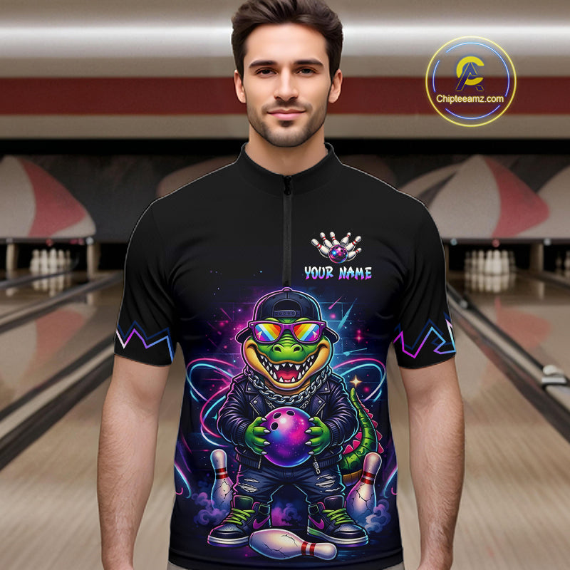 Custom Funny Neon Alligator Bowling Jersey for Men Bowling League Bowling Team Shirts HN294